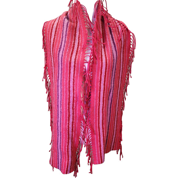 Vintage Victoire Mathieu Paris Scarf Pink Purple Fringe 8x64 Wool Blend France - Picture 2 of 6